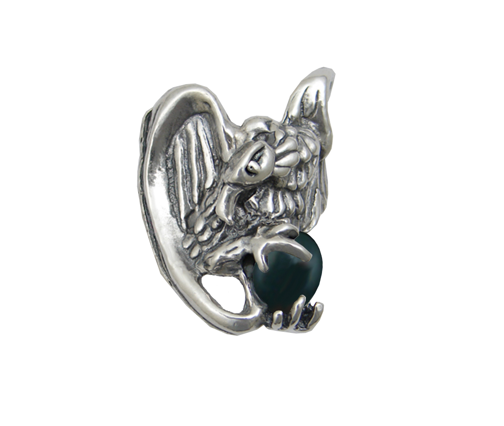 Sterling Silver Heavy Weight Vulture Ring With Bloodstone Size 12